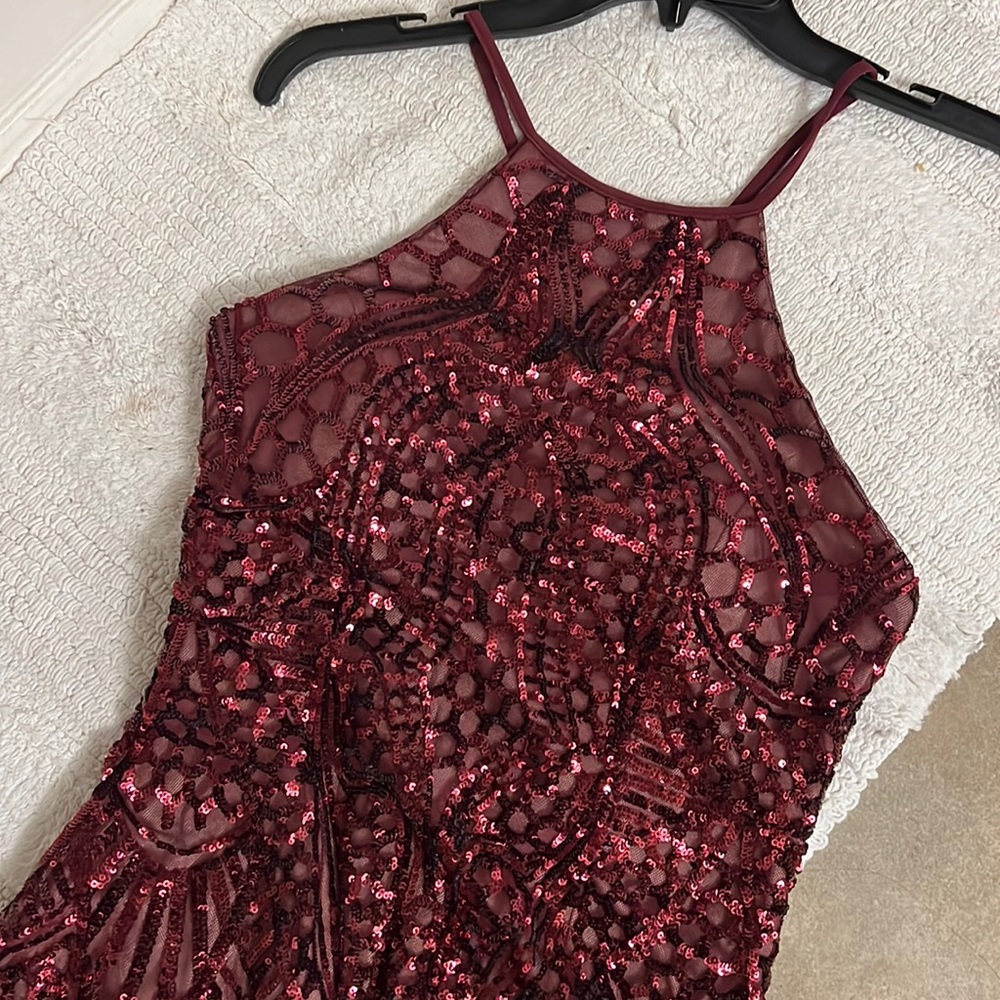 Maroon Sequin halter top formal dress!